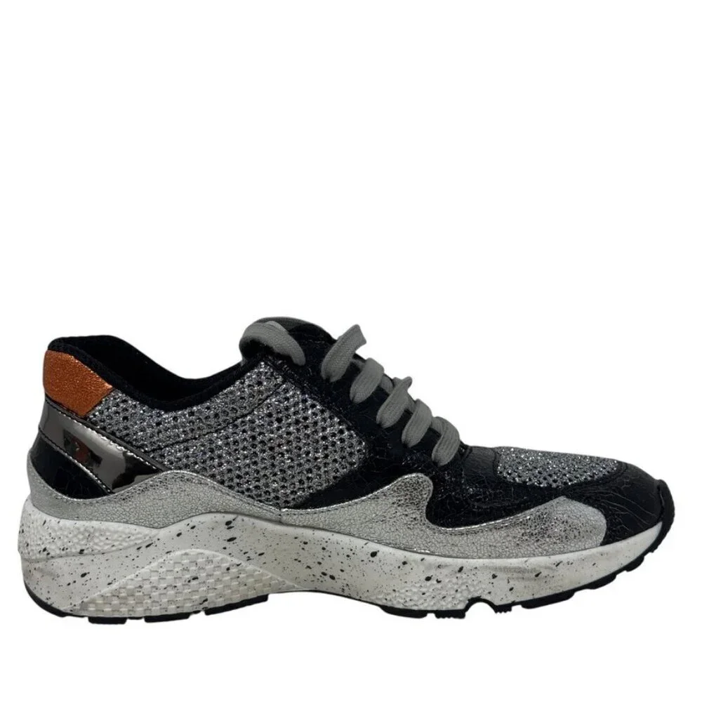 P448 Women’s Size 37 Black Silver Glitter Mesh Chunky Sneakers